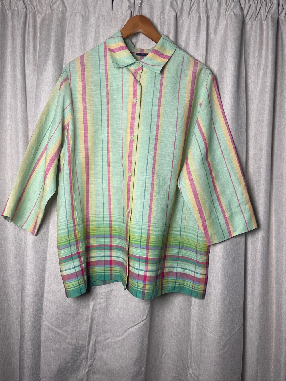 Vintage Westbound 100% Linen Pastel Striped Button Down Shirt 16W